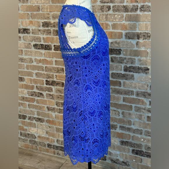 NEW $195 laundry by Shelli Segal geometric lace royal blue knee length dress s 2 - Picture 7 of 12